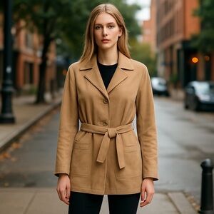 Vintage Emporio Armani Suede Belted Coat – Camel Tan – Best Fits M/L
